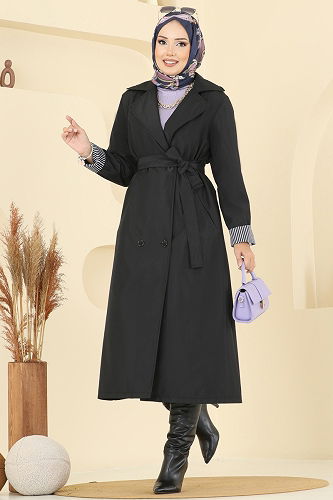 moda selvim Trenchcoat 2518MSA980 Black - Thumbnail