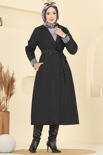 moda selvim Trenchcoat 2518MSA980 Black - Thumbnail