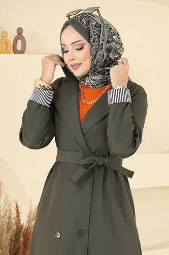 moda selvim ترانشكوت اخضر عفني 2518MSA980 - Thumbnail