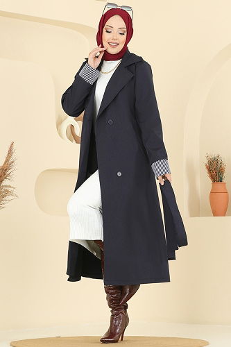 moda selvim Trenchcoat 2518MSA980 Navy Blue - Thumbnail