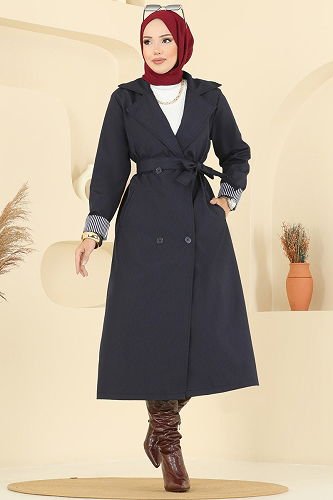 moda selvim Trenchcoat 2518MSA980 Navy Blue - Thumbnail