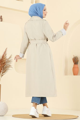 moda selvim Trenchcoat 2518MSA980 Stone - Thumbnail