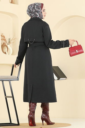 moda selvim Trenchcoat 2519MSA980 Black - Thumbnail