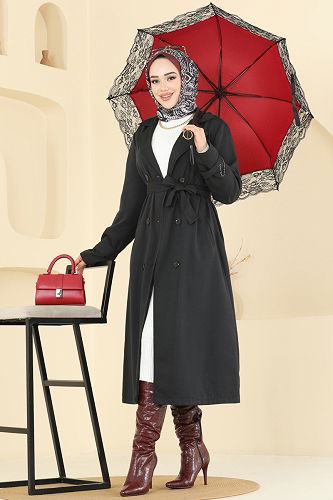 moda selvim Trenchcoat 2519MSA980 Black - Thumbnail