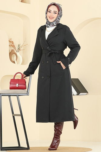 moda selvim Trenchcoat 2519MSA980 Black - Thumbnail