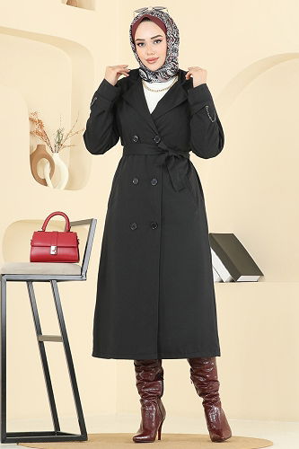 moda selvim Trenchcoat 2519MSA980 Black - Thumbnail