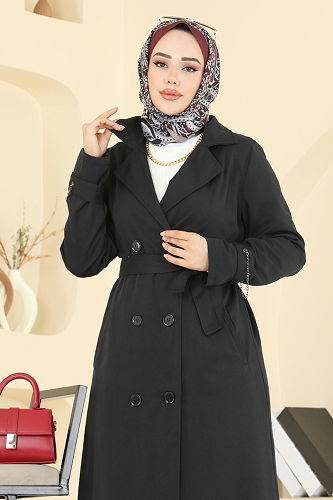 moda selvim Trenchcoat 2519MSA980 Black - Thumbnail