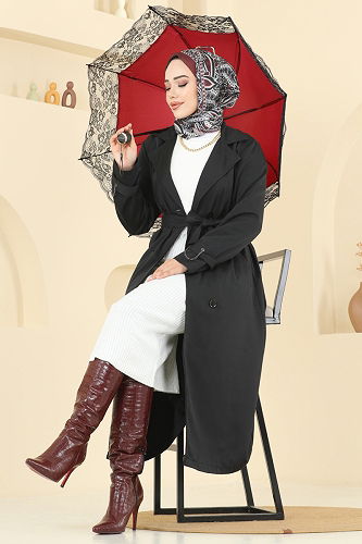 moda selvim ترانشكوت أسود 2519MSA980 - Thumbnail