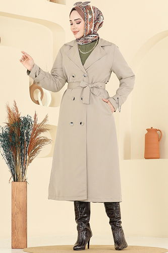 moda selvim Trenchcoat 2519MSA980 Stone - Thumbnail