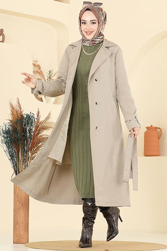 moda selvim Trenchcoat 2519MSA980 Stone - Thumbnail