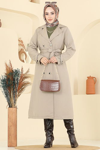 moda selvim Trenchcoat 2519MSA980 Stone - Thumbnail
