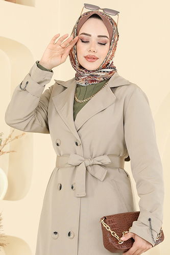 moda selvim Trenchcoat 2519MSA980 Stone - Thumbnail