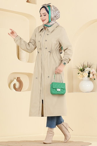 moda selvim Trenchcoat 2627MSA980 Stone - Thumbnail