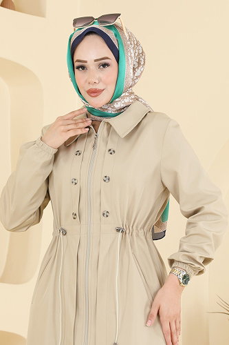 moda selvim Trenchcoat 2627MSA980 Stone - Thumbnail