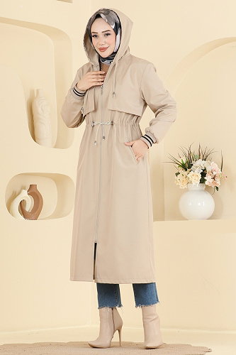 moda selvim Trenchcoat 2632MSA980 Stone - Thumbnail