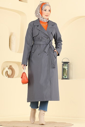 moda selvim Trenchcoat 2633MSA980 Anthracite - Thumbnail