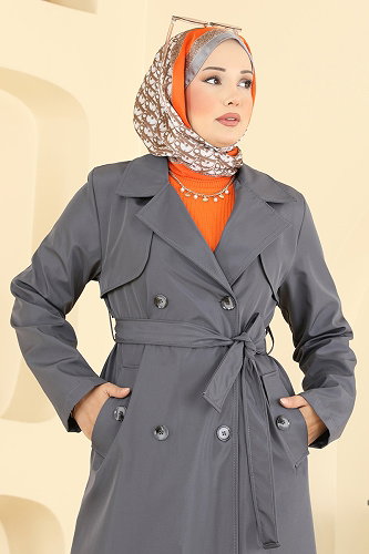 moda selvim Trenchcoat 2633MSA980 Anthracite - Thumbnail