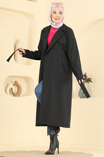 moda selvim Trenchcoat 2633MSA980 Black - Thumbnail