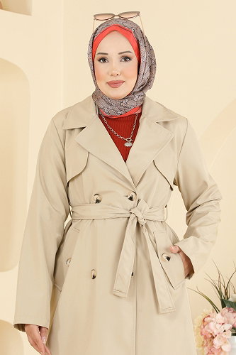 moda selvim Trenchcoat 2633MSA980 Stone - Thumbnail