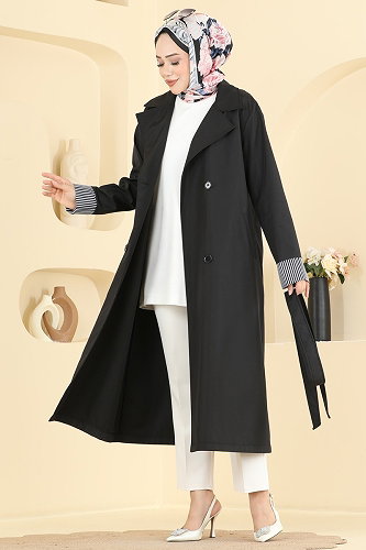 moda selvim Trenchcoat 2638MSA980 Black - Thumbnail