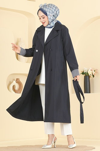 moda selvim Trenchcoat 2638MSA980 Navy Blue - Thumbnail