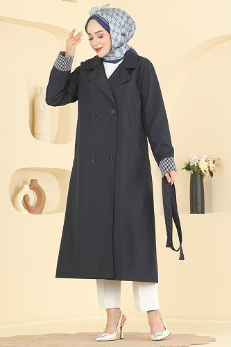 moda selvim Trenchcoat 2638MSA980 Navy Blue - Thumbnail
