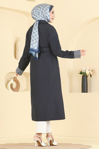 moda selvim Trenchcoat 2638MSA980 Navy Blue - Thumbnail