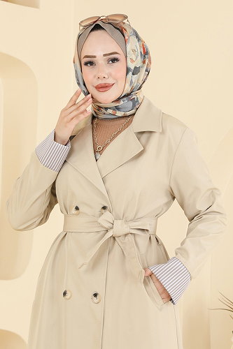 moda selvim Trenchcoat 2638MSA980 Stone - Thumbnail