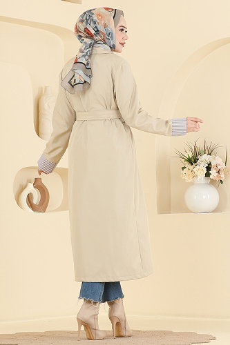 moda selvim Trenchcoat 2638MSA980 Stone - Thumbnail