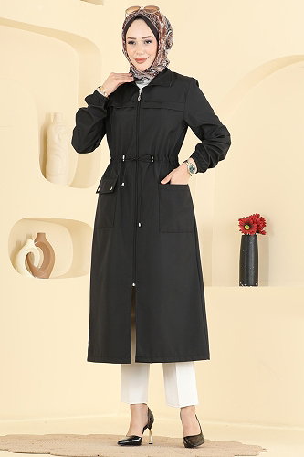 moda selvim Trenchcoat 2639MSA980 Black - Thumbnail