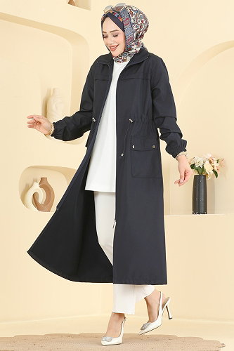 moda selvim Trenchcoat 2639MSA980 Navy Blue - Thumbnail