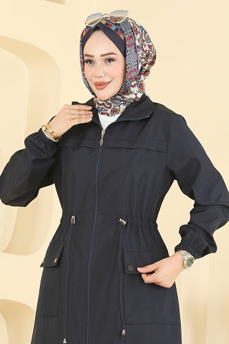 moda selvim Trenchcoat 2639MSA980 Navy Blue - Thumbnail