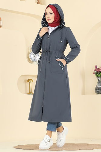 moda selvim Trenchcoat 2659ASMK1074 Anthracite - Thumbnail