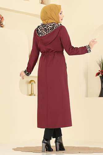 moda selvim Trenchcoat 2659ASMK1074 Burgundy - Thumbnail