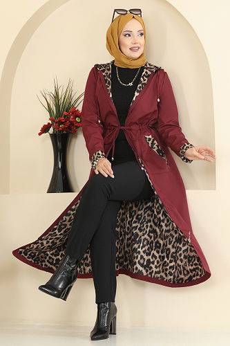 moda selvim Trenchcoat 2659ASMK1074 Burgundy - Thumbnail