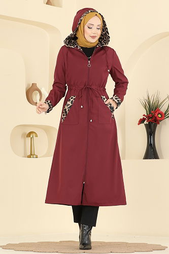 moda selvim Trenchcoat 2659ASMK1074 Burgundy - Thumbnail