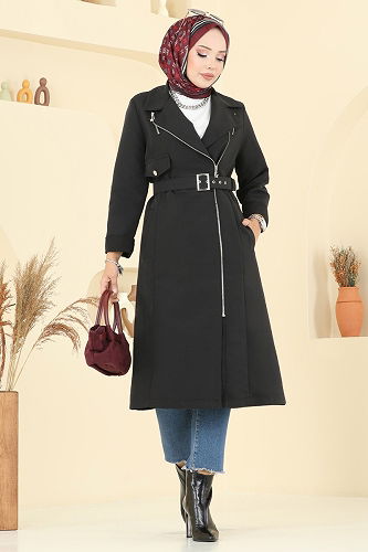 moda selvim Trenchcoat 2718SL432 Black - Thumbnail