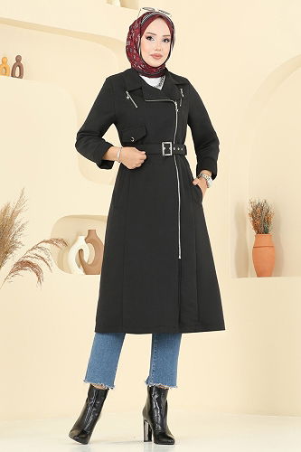 moda selvim Trenchcoat 2718SL432 Black - Thumbnail
