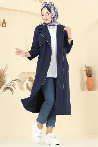 moda selvim Trenchcoat 2718SL432 Navy Blue - Thumbnail