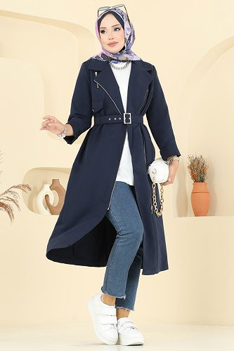 moda selvim Trenchcoat 2718SL432 Navy Blue - Thumbnail