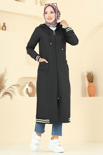 moda selvim Trenchcoat 2722SL432 Black - Thumbnail
