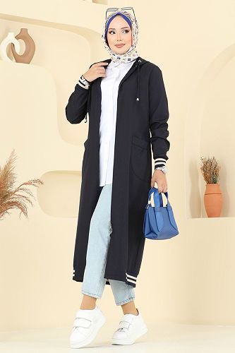 moda selvim Trenchcoat 2722SL432 Navy Blue - Thumbnail
