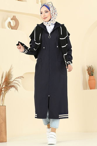 moda selvim Trenchcoat 2722SL432 Navy Blue - Thumbnail