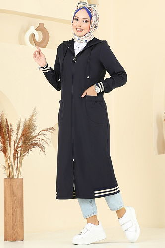 moda selvim Trenchcoat 2722SL432 Navy Blue - Thumbnail