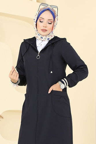 moda selvim Trenchcoat 2722SL432 Navy Blue - Thumbnail