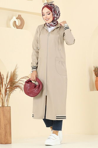 moda selvim Trenchcoat 2722SL432 Stone - Thumbnail
