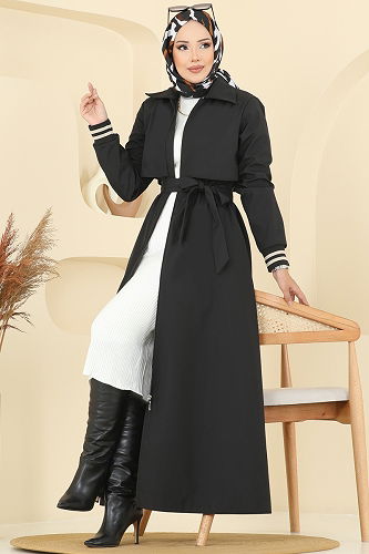 moda selvim Trenchcoat 2732SL432 Black - Thumbnail