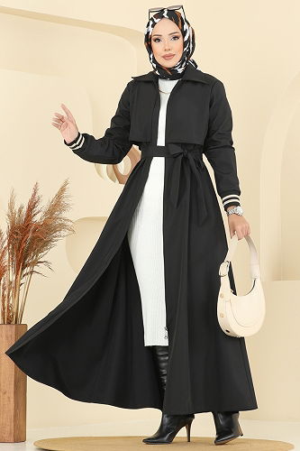 moda selvim Trenchcoat 2732SL432 Black - Thumbnail