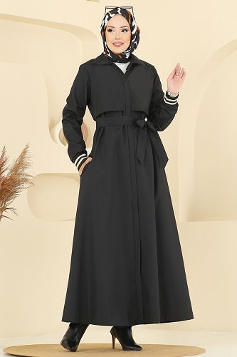 moda selvim Trenchcoat 2732SL432 Black - Thumbnail