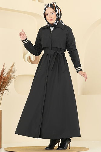 moda selvim Trenchcoat 2732SL432 Black - Thumbnail